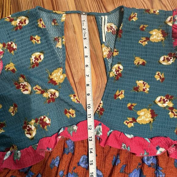 Anthropologie Mini Dress Size XL Ruffled Bell Sleeve Plunging V-Neck Floral - Picture 15 of 16